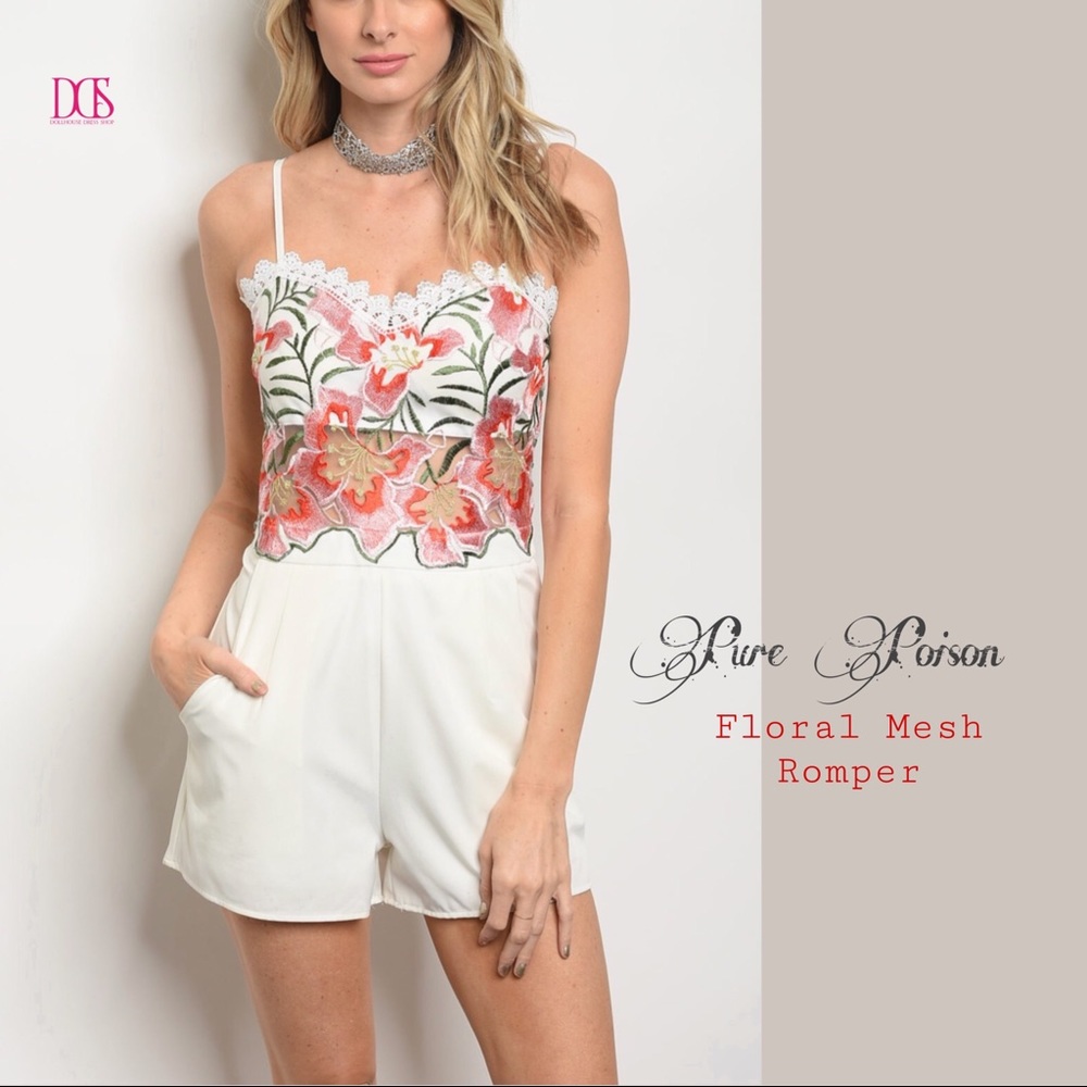 Pure Poison - Ivory Romper w/ Flower Mesh